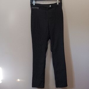 H&M Plaid Pants Medium Zipper Accent Faux Pockets Straight Leg Black